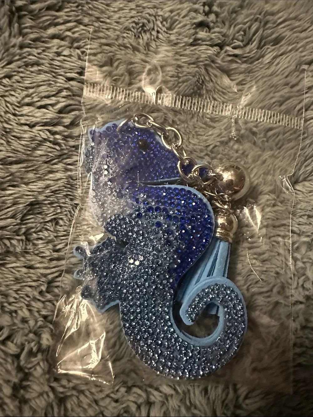 Blue Sequin Seahorse Key & Card Holder Charm